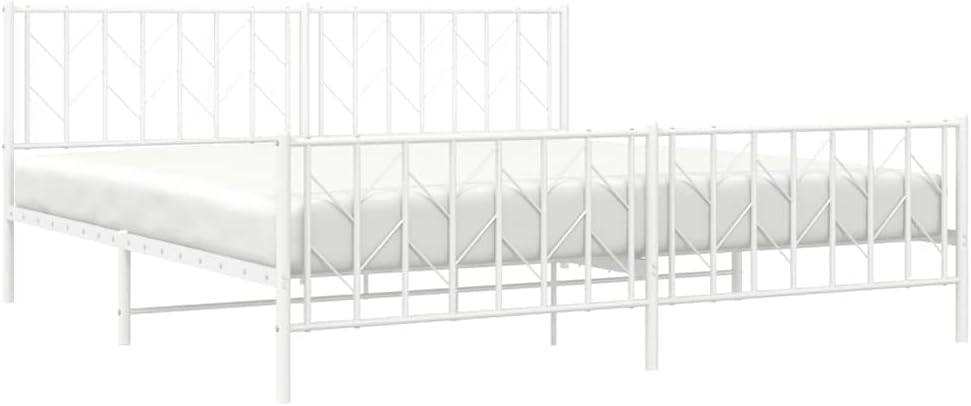 Metal Bed Frame with Footboard White 76'x79.9' King Platform Bed Frame Steel Construction Underbed Storage Space for Bedroom Furniture