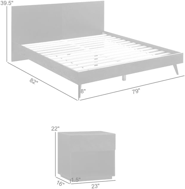 Maykoosh King Bedroom Set 3 Piece - Wood Platform Bed Frame & Nightstands - Black