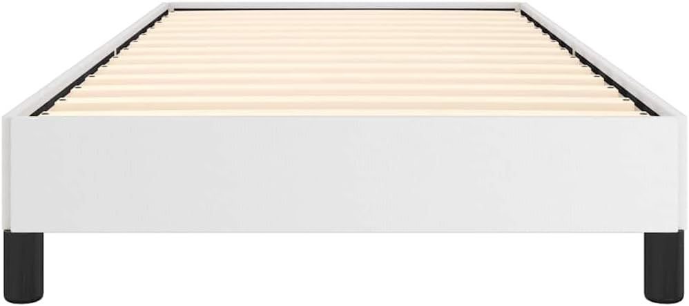 White Faux Leather Twin Bed Frame with Plywood and Engineered Wood Construction, Modern Platform Design for Standard Mattress, Sturdy Support and Sleek Matte Finish,