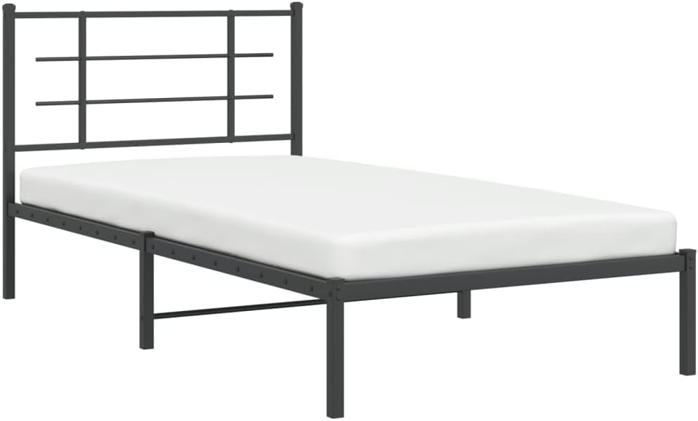 Twin Metal Bed Frame with Headboard Black Powder-Coated Steel Modern Platform Bed Frame Underbed Storage Space-Saving for Bedroom