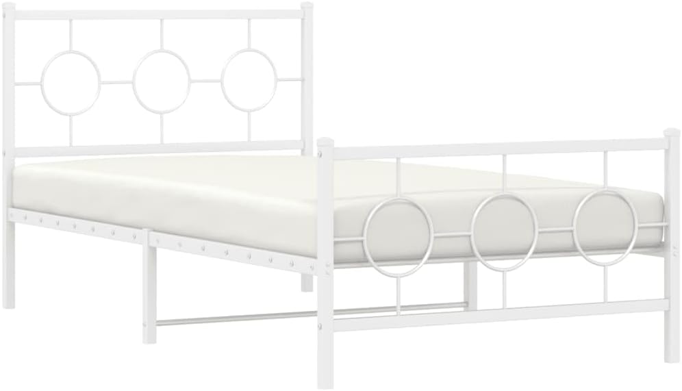 Twin Bed Frame Metal Platform with Footboard White 39.4'x78.7' Sturdy Steel Construction Underbed Storage Space for Bedroom Guest Room