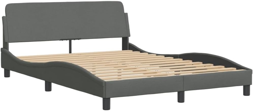 Queen Upholstered Platform Bed Frame Dark Gray Fabric Modern Bedframe with Headboard for Bedroom Furniture, No Mattress Needed