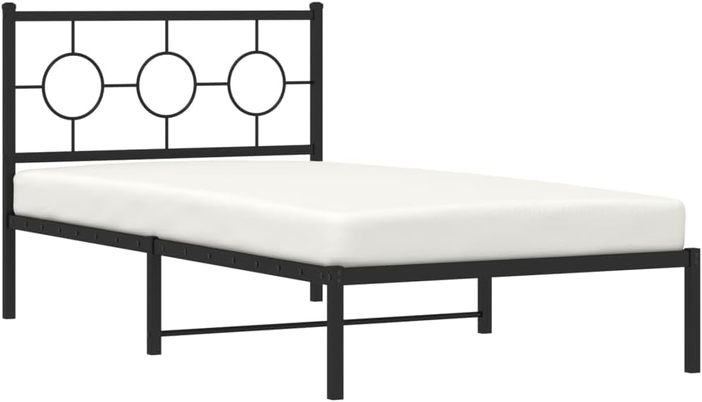 Metal Bed Frame with Headboard Black Steel Platform Bed Frame 39.4'x78.7' Queen Size Sturdy Bedframe with Underbed Storage Space for Bedroom Furniture
