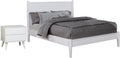 Allora 2pc Mid-Century Bedroom Set, Solid Wood & Veneer, White Finish, King Bed with Panel Headboard & Tapered Legs, Nightstand with 2 Drawers, Modern Minimalist Design for Bedroom Decor