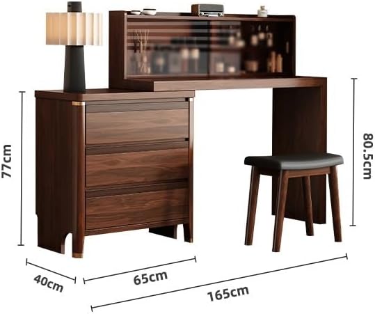 Makeup Vanity Dressing Table with Cabinet Bedroom Chinese Style Dressing Table Corner Dressing Table Wooden Vanity(165x40x80.5cm)