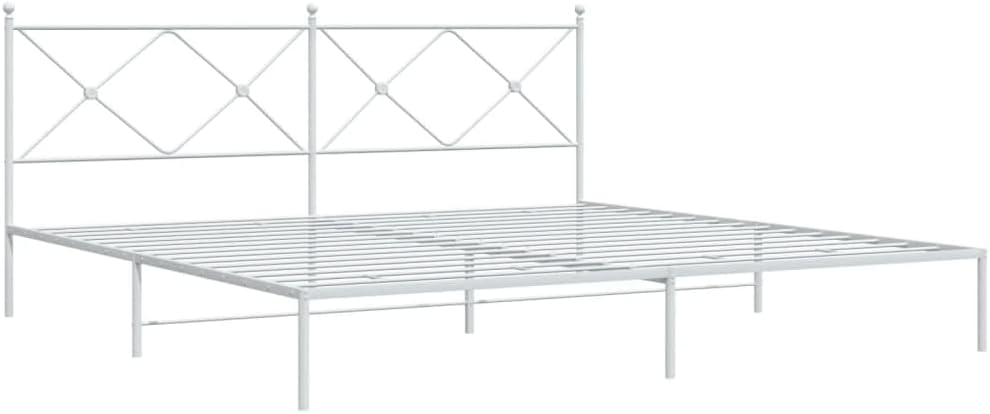 Metal Bed Frame with Headboard White King Size 76'x79.9' Steel Platform Bed Frame Sturdy Bedframe with Underbed Storage for Bedroom Furniture