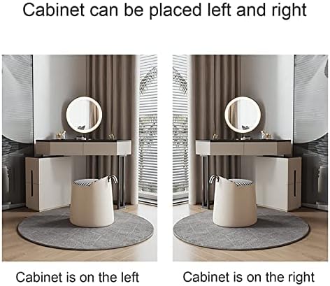 Vanity Corner Dressing Table Set,Vanity Desk with Led Dressing and Stool,Clear Tempered Glass Countertop,Vanity Desk with 4 Drawers,for Women,Stool Not Included