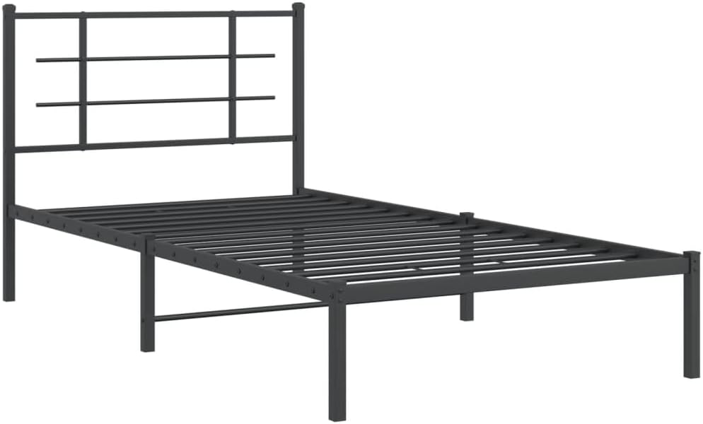 Twin Metal Bed Frame with Headboard Black Powder-Coated Steel Modern Platform Bed Frame Underbed Storage Space-Saving for Bedroom