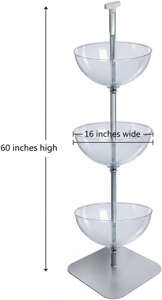 Azar Displays 751603 3-Tier Bowl Organizer - Floor Standing Tiered Bowls with Rack & Flat Base - Mobile Product Display Stand