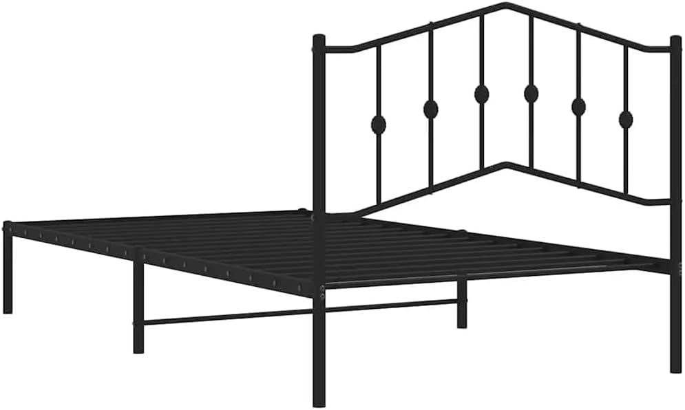 Metal Bed Frame with Headboard Black Queen Size 39.4'x78.7' Steel Platform Bed Frame Sturdy No Box Spring Needed Underbed Storage Space for Bedroom Furniture