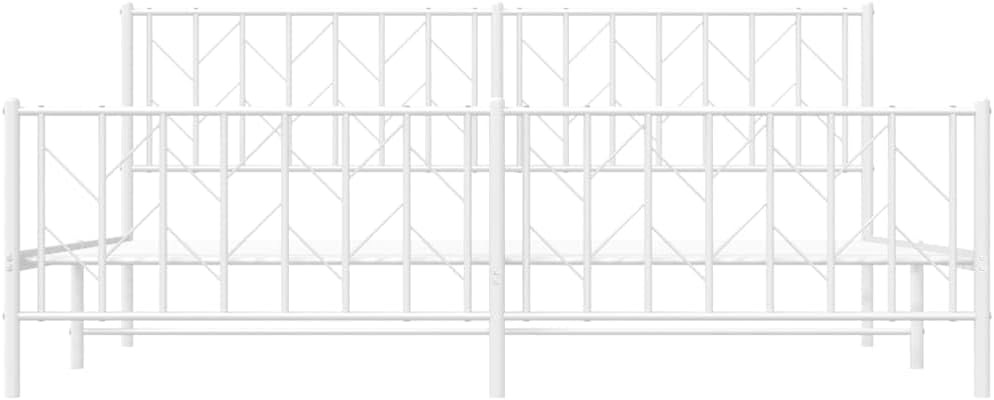 Metal Bed Frame with Footboard White 76'x79.9' King Platform Bed Frame Steel Construction Underbed Storage Space for Bedroom Furniture