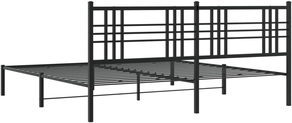 Metal Bed Frame with Headboard Black King Size 76'x79.9' Heavy Duty Steel Platform Bed Frame Underbed Storage Space Bedroom Furniture