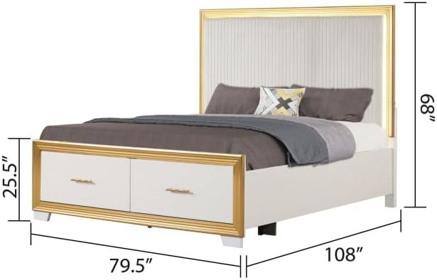 4-Piece King Bedroom Set with Wood & Gold Finish - Contemporary Style