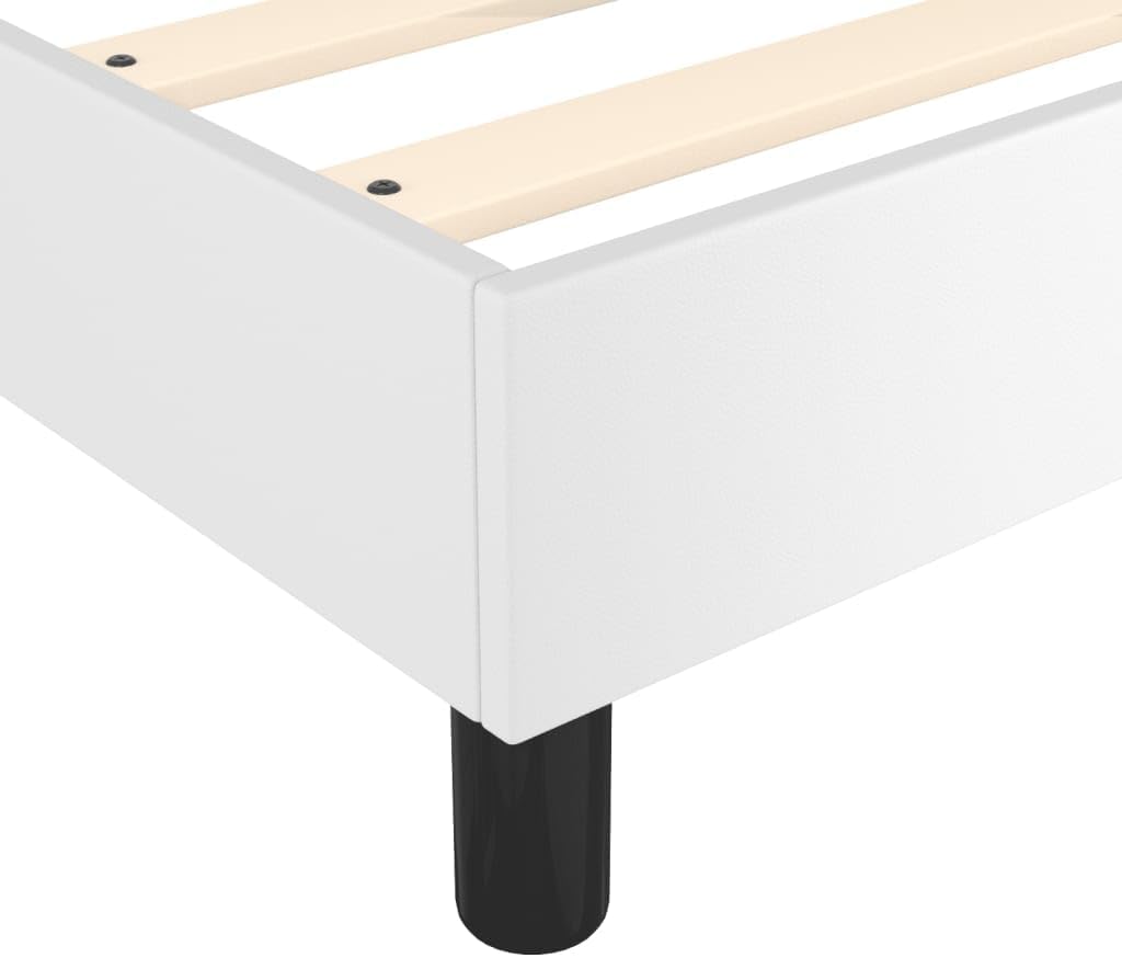 Twin Bed Frame with White Faux Leather Upholstery, Sturdy Plywood and Engineered Wood Construction for Modern Bedroom, Durable Support and Space Saving Design