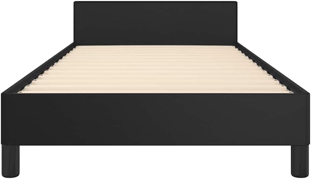 Twin XL Bed Frame with Headboard in Black Faux Leather, Scandinavian Style Upholstered Platform Bed for Modern Bedroom, Durable Plywood and Engineered Wood Construction, Easy