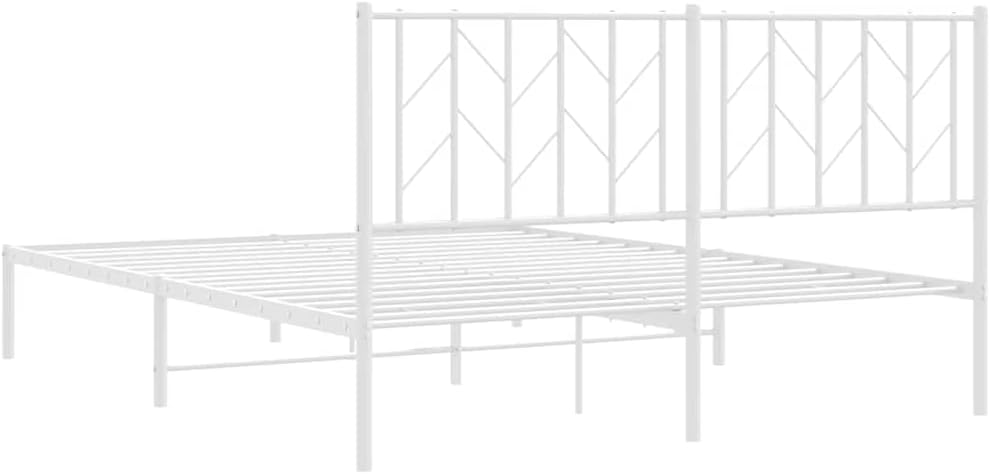 White Steel King Size Bed Frame 59 x 79 in with Headboard, Sturdy Metal Frame for Bedroom, Spacious and Elegant White Finish, Easy Assembly and Durable Support for Master