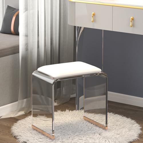 C Acrylic Stool with Velvet Cush, Modern Padded Vani Dressing Stool, Small Entryway Bench for Bedroom Room Living Room Office, No Assembly Required
