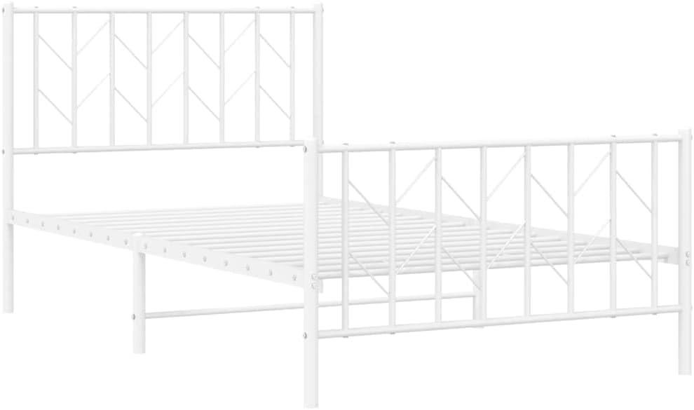Steel Single Bed Frame White Rectangular with Underbed Storage Durable Metal Platform Base for Bedroom Furniture
