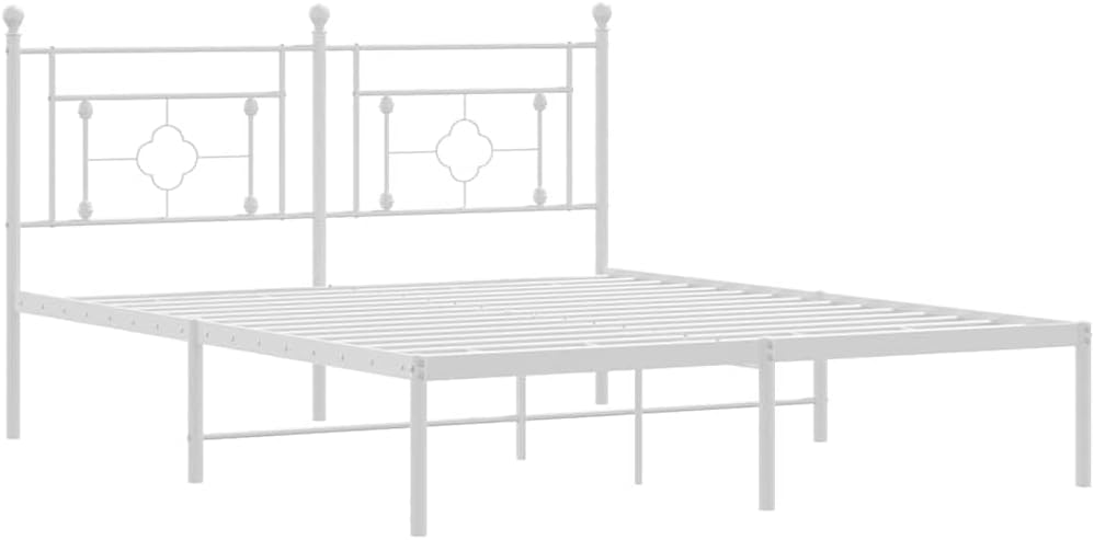 Metal Bed Frame with Headboard White Queen Platform Bed Frame 59.1'x78.7' Steel Construction Underbed Storage Space for Bedroom Guest Room