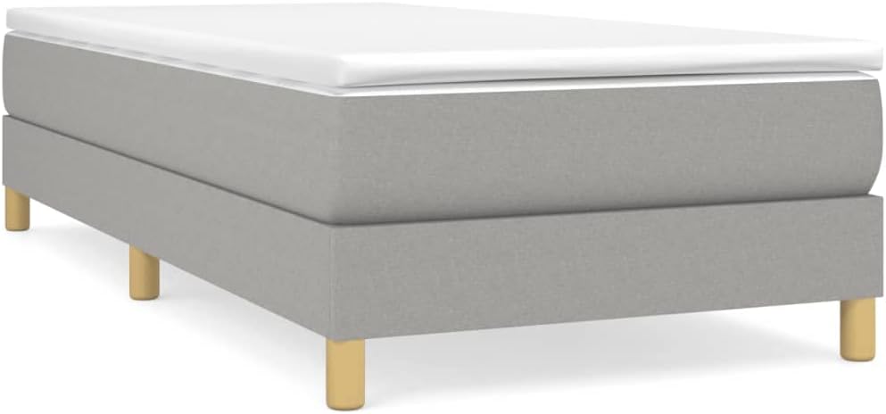 Light Gray Twin Bed Frame with Upholstered Fabric Headboard, Sturdy Plywood and Engineered Wood Construction for Modern Bedrooms, Easy Assembly and Space-Saving Design,