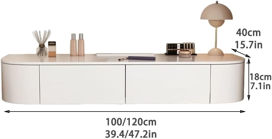 Wall Mounted Floating Vanity Table with Drawer, Minimalist Makeup Desk for Bedroom and Small Spaces, Modern Wall Hung Dressing Table Without Mirror, White Corner Floating Desk Dresser(120cm/47.2in)