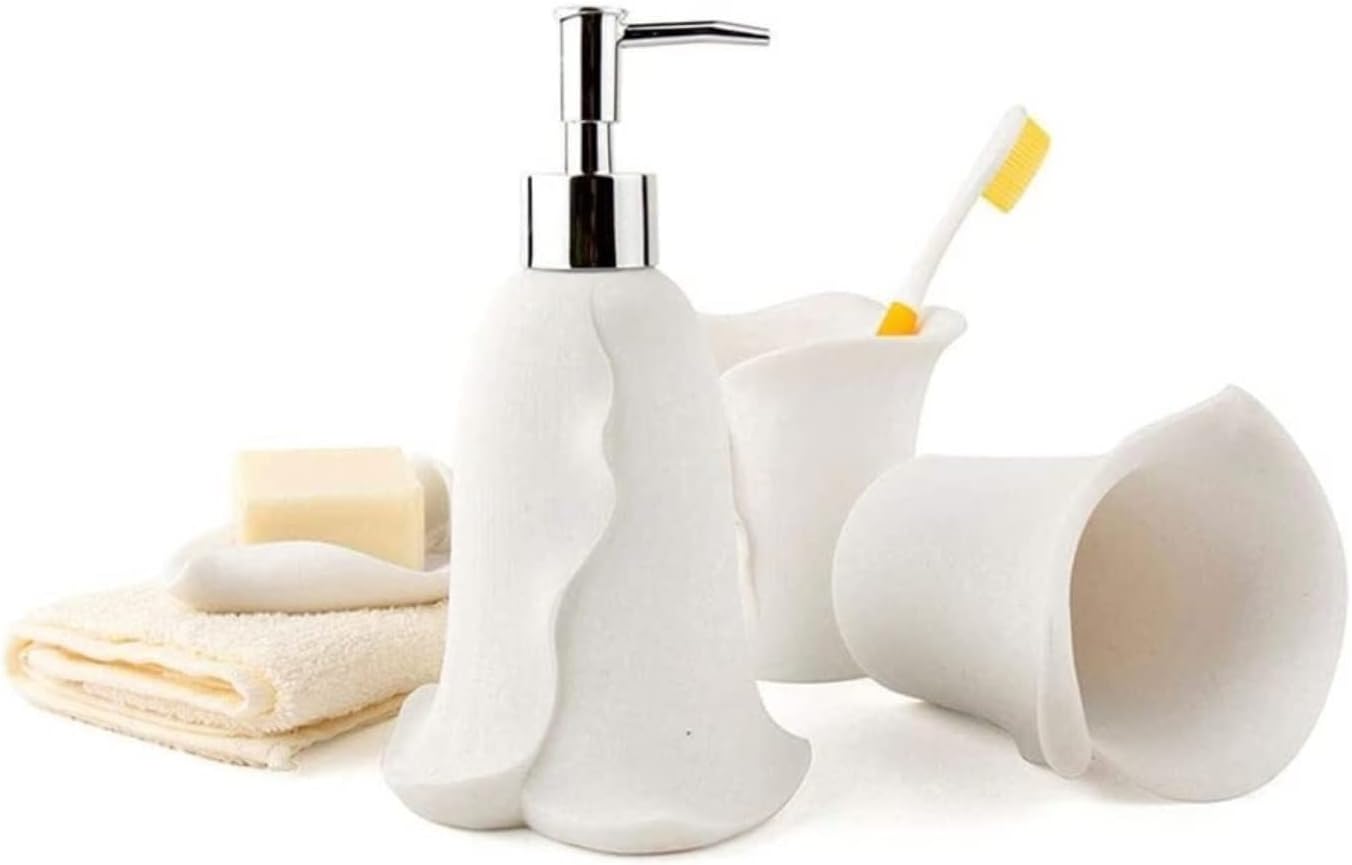 Vanity Bathroom Decor, Bathroom Accessory Set 4pc Bath Accessory Set Soap Dish Lotion Dispenser Tumbler Bathroom Set Modern Design Housewarming Gift(Calla)
