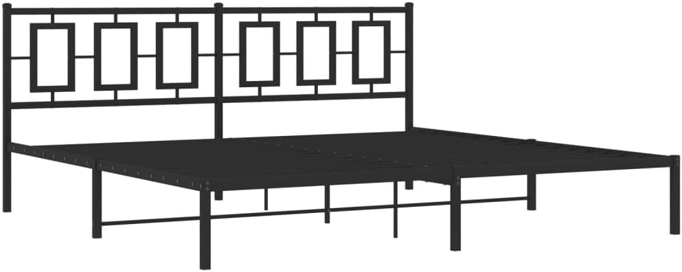 Metal Bed Frame Queen Size with Headboard Black 76'x79.9' Steel Platform Bed Frame Underbed Storage Space Sturdy Construction for Bedroom Guest Room Furniture