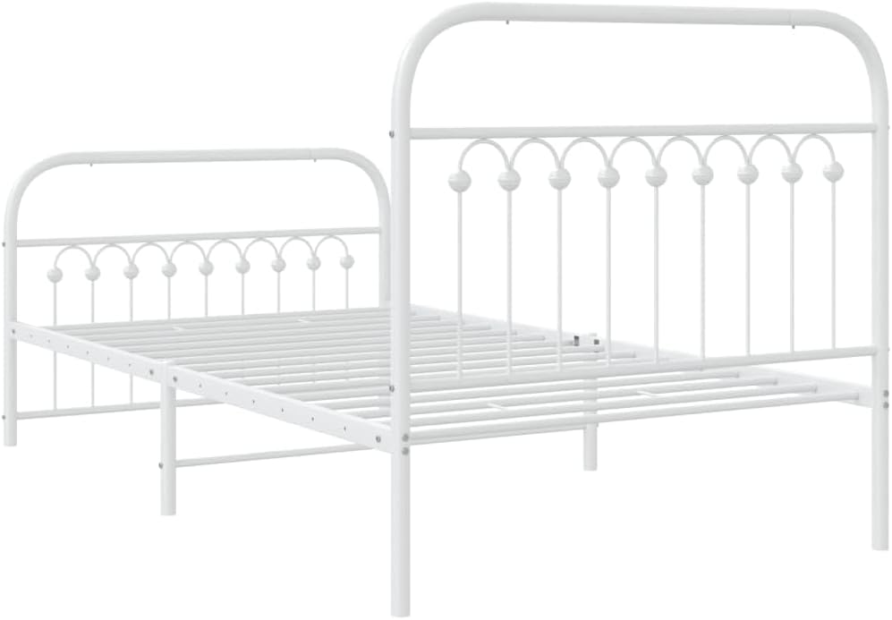 Steel Bed Frame with Footboard White Queen/Twin Size Platform Bed Frame Metal Slats Underbed Storage for Bedroom Furniture