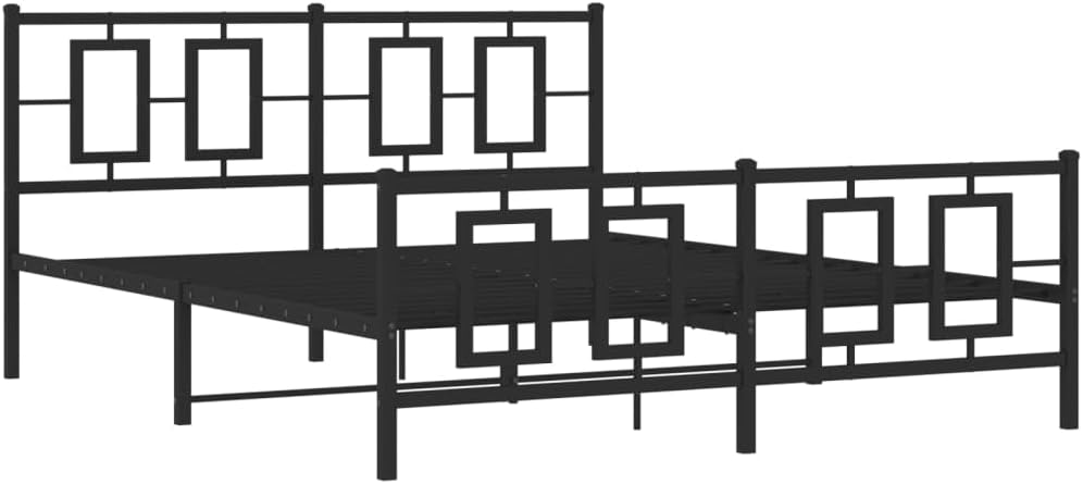 Black Powder-Coated Steel King Size Bed Frame with Headboard and Footboard Modern Sturdy Design for Bedroom Furniture Indoor Use