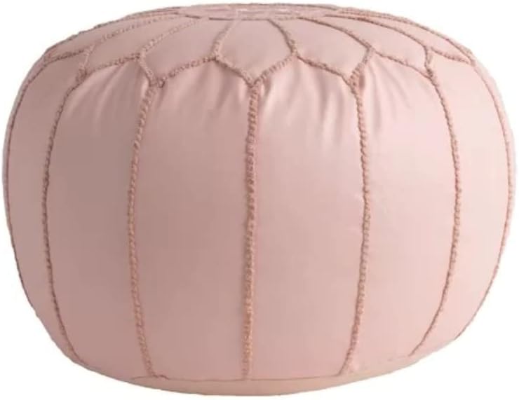 Classy Pink Faux Leather Round Pouf Ottoman 20'' | Stylish Tufted Footrest Vanity Stool Glamorous Touch Luxe Look, | Bench Fluffy Dorm Patio Perfect for Living Room, Bedroom, Lounge Cushioned