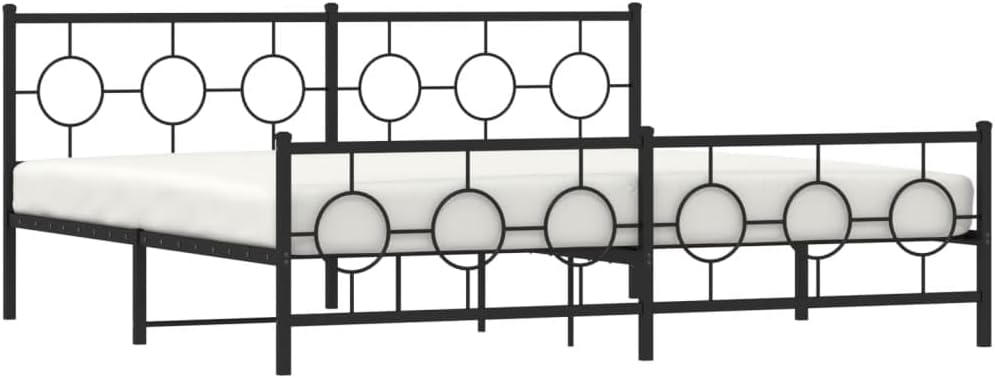 Metal Bed Frame with Footboard Black 76'x79.9' King Platform Bed Frame Sturdy Steel Construction Underbed Storage Space Heavy Duty Bedframe for Bedroom Guest Room