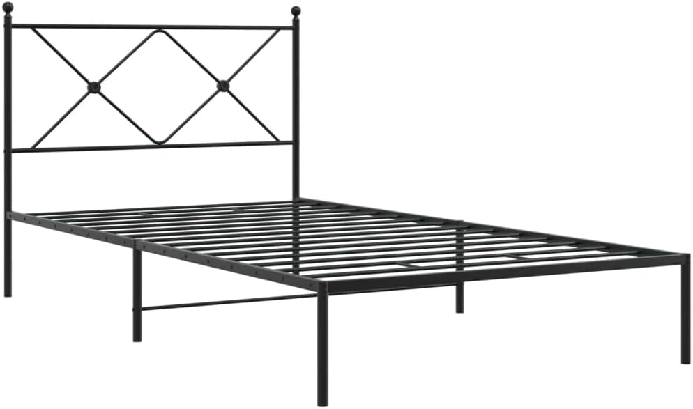 Metal Bed Frame with Headboard Black 39.4'x78.7' Queen/Twin Size Platform Bedframe Steel Construction Underbed Storage Space for Bedroom Furniture