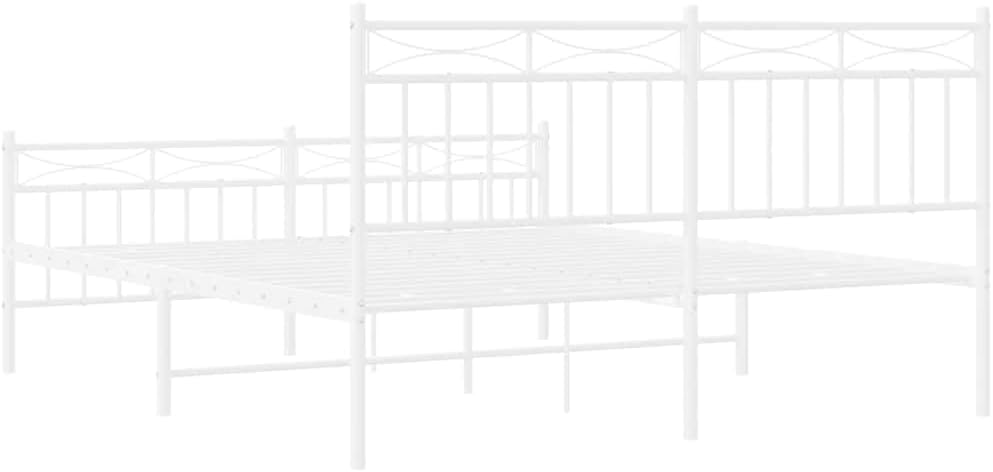 King Size Bed Frame Metal Platform Bed White Powder-Coated Steel Frame with Headboard and Footboard for Bedroom Furniture