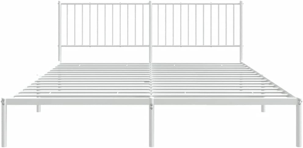 White Powder-Coated Steel Double Bed Frame with Headboard Underbed Storage Space for Bedroom Guest Room
