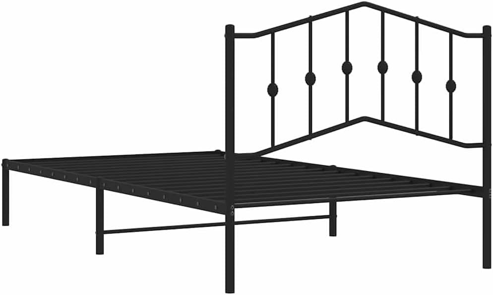 Black Steel Twin Bed Frame Rectangular Modern Design with Strong Metal Slats for Solid Support and Sleek Minimalist Vibe, 39.4 in x 78.7 in Dimensions, Powder-Coated Durable