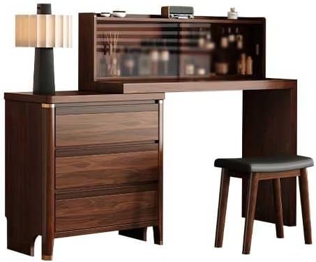 Makeup Vanity Dressing Table with Cabinet Bedroom Chinese Style Dressing Table Corner Dressing Table Wooden Vanity(165x40x80.5cm)