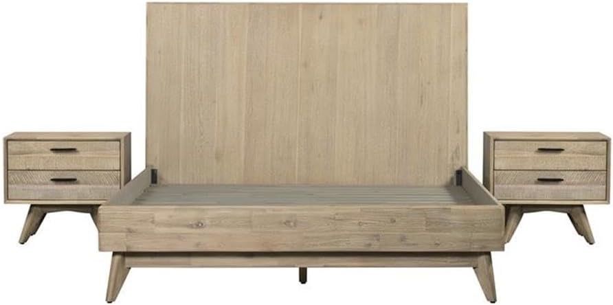 Armen Living Baly 3 Piece Acacia King Platform Bed and Nightstands Bedroom Set