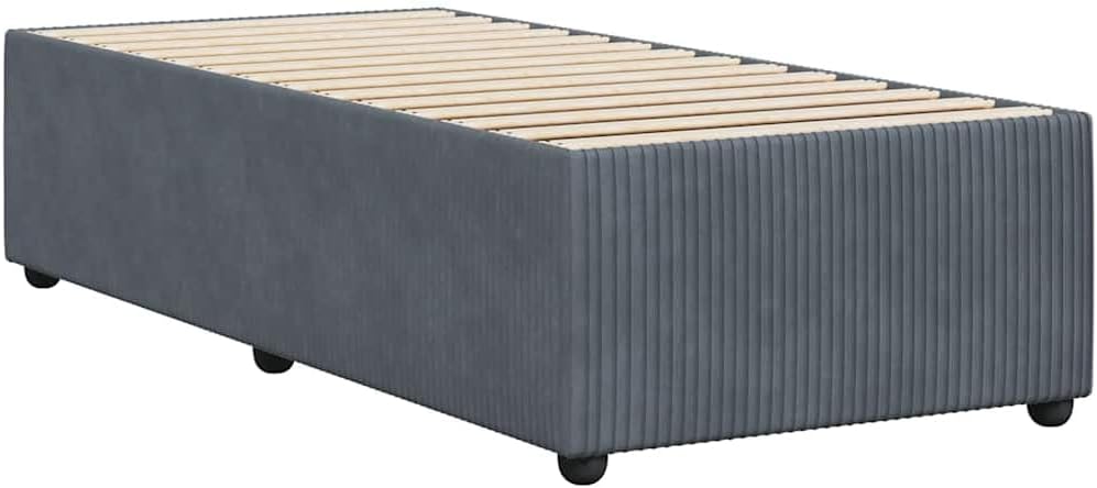 Dark Gray Velvet Twin Bed Frame with Plywood and Engineered Wood Construction, Modern Upholstered Platform for Minimalist Bedrooms, Strong Support and Ample Airflow Design