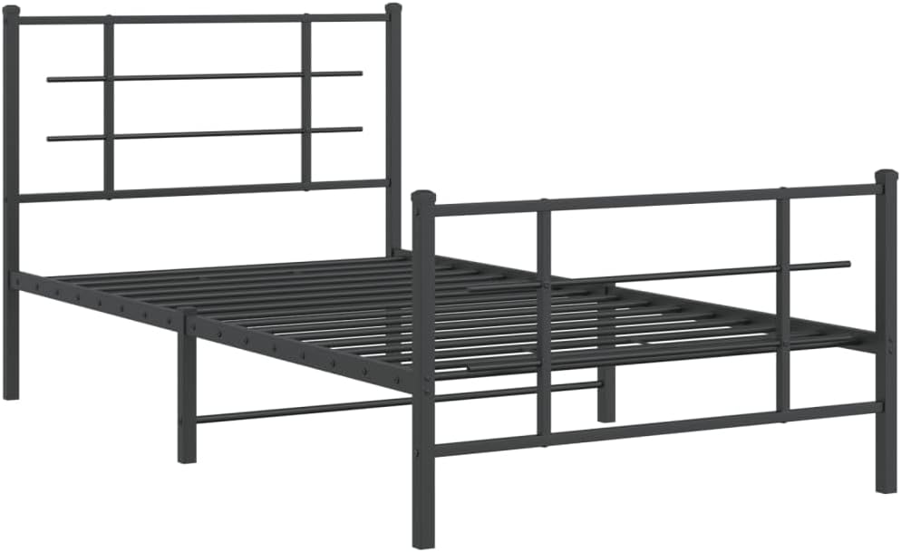Metal Bed Frame Queen Size with Footboard Black 39.4'x78.7' Sturdy Steel Platform Bedframe Underbed Storage Space for Bedroom