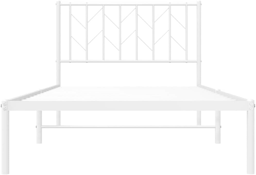 White Steel Single Bed Frame with Headboard, 41.3' x 81.5' Rectangular Metal Bed Frame for Adults, Durable and Elegant Modern Bedroom Furniture, Easy Assembly with Screwdriver