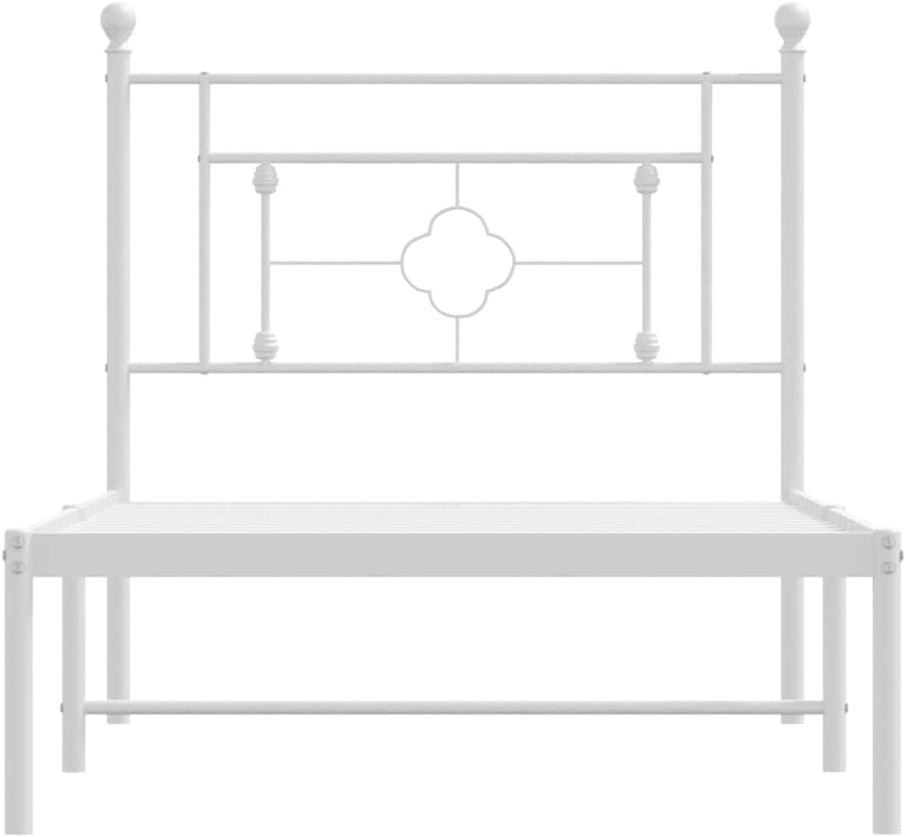 White Powder-Coated Steel Single Bed Frame with Underbed Storage, 1 Piece Bed Frame for Sturdy Support and Modern Bedroom Style