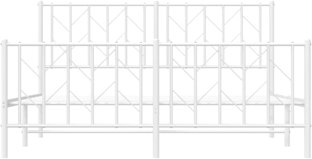 Metal Bed Frame Queen Size White Steel Platform Bedframe with Footboard and Underbed Storage Space, Sturdy Bed Base for Bedroom Furniture