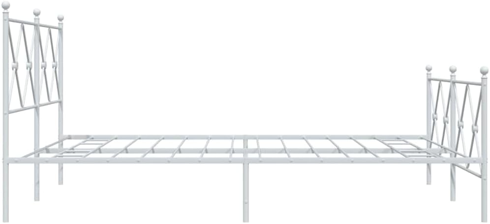 White Steel King Size Bed Frame with Headboard and Footboard, Durable Rectangular Design for Adults, 4-Piece Set, Minimalist Aesthetic, Robust Construction, Easy Assembly,