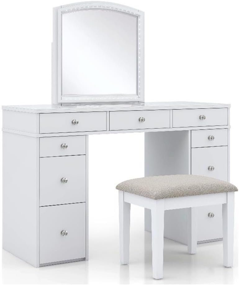 Furniture of America Galveston Solid Wood 3-Piece Vanity Set in White