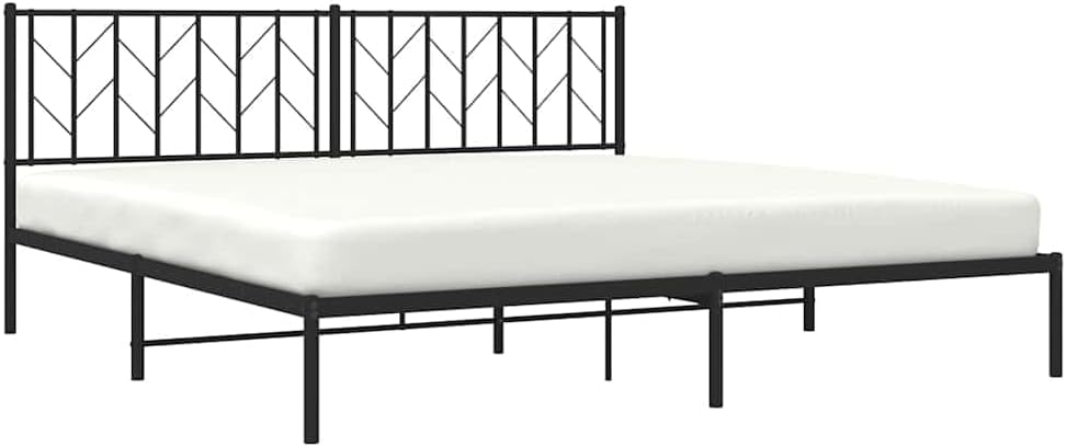 Metal Bed Frame with Headboard Black 76'x79.9' King Platform Bedframe Sturdy Steel Construction Underbed Storage Space for Bedroom Furniture