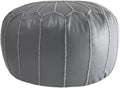 Classy Gray Faux Leather Round Pouf Ottoman 20'' | Stylish Tufted Footrest Vanity Stool Glamorous Touch Luxe Look, | Bench Fluffy Dorm Patio Perfect for Living Room, Bedroom, Lounge Cushioned