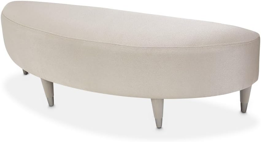 Michael Amini Eclipse Blue Bed Bench Solid & Manufactured Wood Frame Upholstered Ivory Polyester Seat Poplar Wood Base Comfortable Seating for Bedroom or Entryway