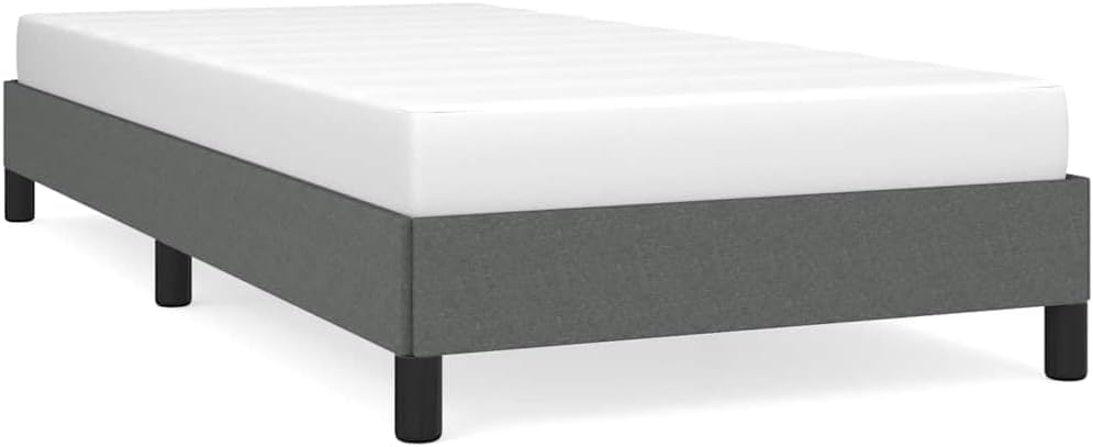 Twin XL Bed Frame Dark Gray Polyester Plywood Engineered Wood with Slatted Base for Mattress Support and Easy Maintenance Modern Bedroom Furniture