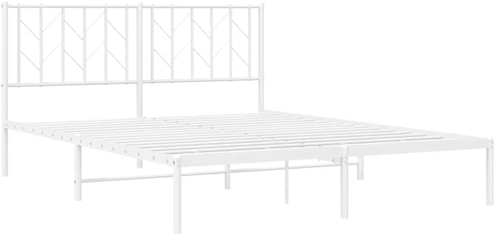 White Steel King Size Bed Frame 59 x 79 in with Headboard, Sturdy Metal Frame for Bedroom, Elegant White Finish, Traditional Aesthetic Design, Easy Maintenance Furniture