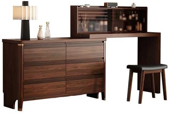 Makeup Vanity Dressing Table with Cabinet Bedroom Chinese Style Dressing Table Corner Dressing Table Wooden Vanity(220x40x80.5cm)